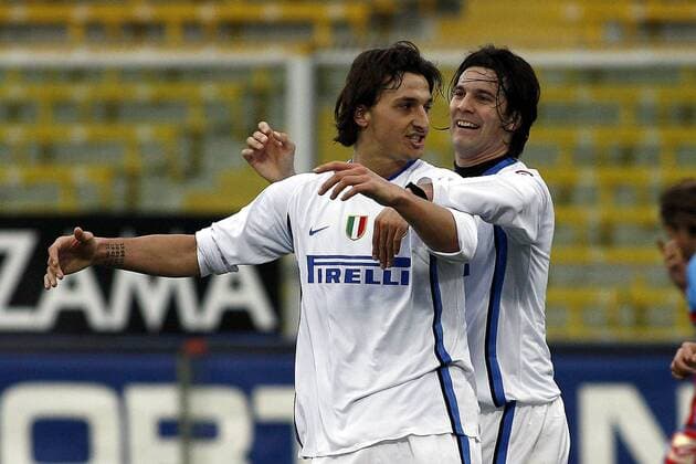 Zlatan Ibrahimovic (li.) und Santiago Solari (beide Inter) - Torjubel -  Fußball Herren Serie A 2006 2007, 1. Italienische Liga, FC Internazionale Mailand Gruppe Cesena Fußball Herren Serie A 2006 2007, 1. Italienische Liga, FC Internazionale Mailand Gruppe Cesena