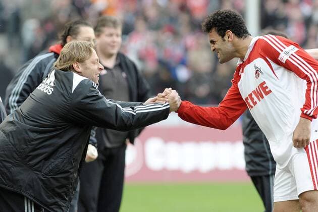 Roda Antar (re.) und Techniktrainer Thomas Häßler (beide Köln) - Torjubel Fußball 2. BL Herren Saison 2007 2008, 1. FC Köln Gruppe Köln Freude, Fußball 2. BL Herren Saison 2007 2008, 1. FC Köln Gruppe Köln Freude,