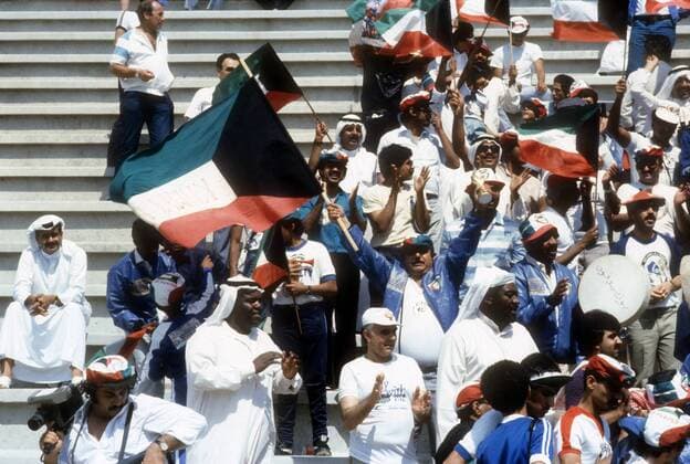 Fans aus Kuwait in Valladolid - WM 1982 Fußball WM Herren WM 1982, Länderspiel, Nationalteam, Totale Valladolid Freude, Begeisterung,