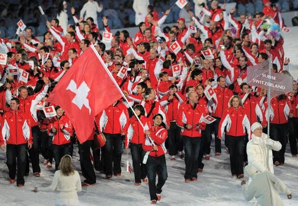 12 02 2010-Vancouver: Olympische Spiele 2010 Eroeffnungsveranstaltung im BC Place Fahnenträger Stephane Lambiel (schweiz) o00 Eiskunstlauf Herren