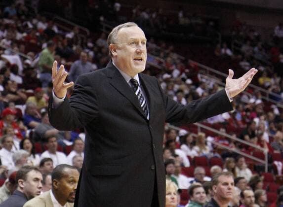 April 03, 2011: Houston Rockets head coach Rick Adelman reacts to a call during the first half of the NBA basketball game between the Atlanta Hawks and the Houston Rockets at the Toyota Center in Houston, TX. - ZUMAc04