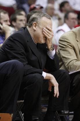 April 03, 2011: Houston Rockets head coach Rick Adelman reacts to his team during the first half of the NBA basketball game between the Atlanta Hawks and the Houston Rockets at the Toyota Center in Houston, TX. - ZUMAc04
