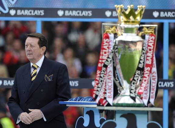 Sir Dave Richards chairman of the Premier League with the trophy - Barclays Premier League, Manchester United ManU v FC Blackpool 22nd May, 2011 EDITORIAL USE ONLY. No use with unauthorised audio, video, data, fixture lists, club league logos or live services. Online in-match use limited to 120 images, no video emulation. No use in betting, games or single club league player publications.