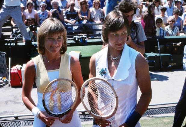 Tennis : Womens Final - Wimbledon tennis Championships 1979. Martina Navratilova (eventual Winner) with Chris Evert before the match. 