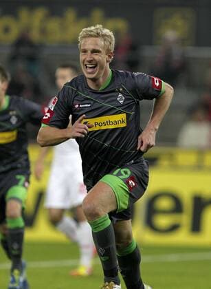 Fussball-Bundesliga Saison 2011 2012-15. Spieltag 1.FC Köln-VFL Borussia Mönchengladbach 0-3 im Rhein-Energie-Stadion in Köln am 25.11.2011 Mike Hanke ( Borussia Mönchengladbach ) Fussball,Herren,Männer,Liga,Bundesliga,DFL,Aktion,Ganzkörper,Einzelbild, Freisteller, Freude,Jubel,Emotionen,Torjubel,