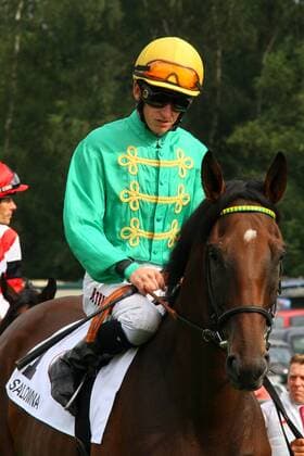 05.08.2012, Düsseldorf, Nordrhein-Westfalen, GER - Salomina mit Filip Minarik. Galopprennbahn Düsseldorf-Grafenberg. (Pferd, Jockey, Salomina, Minarik, Düsseldorf) 929S050812DUESSELDORF