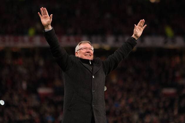 Football - 2012 2013 Premier League - Manchester United vs. Aston Villa Alex Ferguson, manager of Manchester United celebrates securing his sides 20th title at Old Trafford 