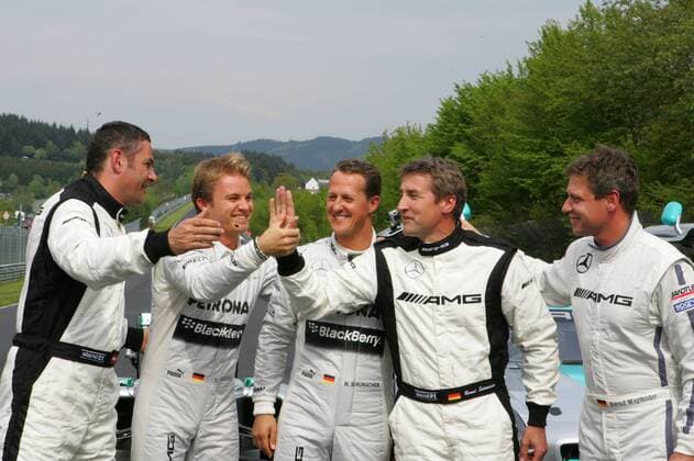 Motorsports 24h Nuerburgring: Michael Schumacher drives the Nordschleife: Karl Wendlinger, 9 Nico Rosberg (GER, Mercedes AMG Petronas F1 Team), Michael Schumacher, Bernd Schneider, Bernd Maylaender xHOCHxZWEIx