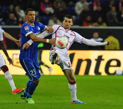 Deutschland - Fussball-Bundesliga - Relegation - 23.052013 Rhein-Neckar-Arena Sinsheim TSG 1899 Hoffenheim (1899) - 1. FC Kaiserslautern (FCK) 3:1 Sejad SALIHOVIC (li, 1899) und Albert BUNJAKU (FCK) im Zweikampf. Sport