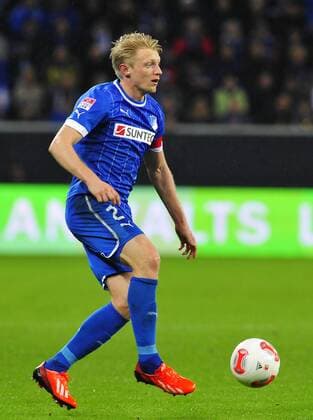 Deutschland - Fussball-Bundesliga - Relegation - 23.052013 Rhein-Neckar-Arena Sinsheim TSG 1899 Hoffenheim (1899) - 1. FC Kaiserslautern (FCK) 3:3 Andreas BECK (1899), Aktion mit Ball Sport