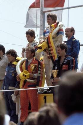 Siegerehrung 200 Meilen vor Nürnberg 1979 - M. Kelterer, Sieger Markus Höttinger und Manfred Winkelhock