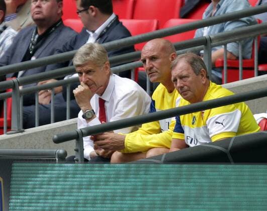 FA Community Shield - Arsenal v Manchester City . . Wembley, Middlesex, UK . . 10.08.2014 Arsene Wenger (Arsenal manager) and his assistant Steve Bould.