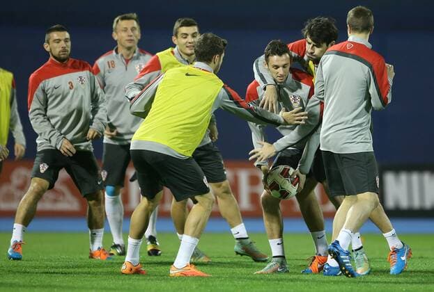 Croatian national football team training 14.11.2014., Zagreb, Croatia - Croatian national football team training at Maksimir stadium as part of the preparations for the qualifying match against Italy in Milan, for European Championship. Marcelo Brozovic, Vedran Corluka, Mateo Kovacic, Danijel Pranjic, Ivica Olic. IgorxKralj PIXSELL