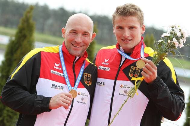 v.li.: Ronald Rauhe (Potsdam) und Tom Liebscher (Dresden) werden in Racice Europameister im KK 200m  EP_ufe  