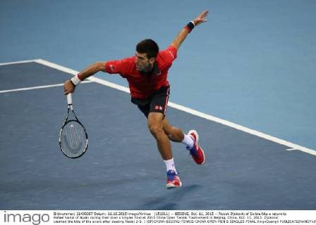 (151011) -- BEIJING, Oct. 11, 2015 -- Novak Djokovic of Serbia hits a return to Rafael Nadal of Spain during their men s singles final at 2015 China Open Tennis Tournament in Beijing, China, Oct. 11, 2015. Djokovic claimed the title of the event after beating Nadal 2-0. ) (SP)CHINA-BEIJING-TENNIS-CHINA OPEN-MEN S SINGLES-FINAL XingxGuangli
