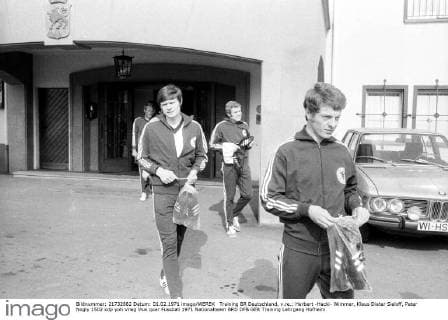Training BR Deutschland, v.re.: Herbert -Hacki- Wimmer, Klaus Dieter Sieloff, Peter Nogly
