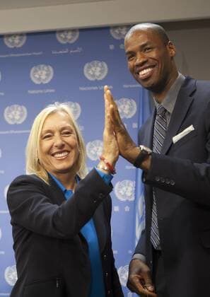 Dec. 10, 2013 - New York City, NY, USA - United Nations, New York, December 10 2013 - Tennis star Martina Navratilova and basketball star Jason Collins at the time of their briefing to journalists on and the fight against homophobia, on the occasion of Human Rights Day ..On the Photo: Martina Navratilova and Jason Collins..Credit: Human Rights Day with Martina Navratilova and Jason Collins at UN - ZUMAra1_