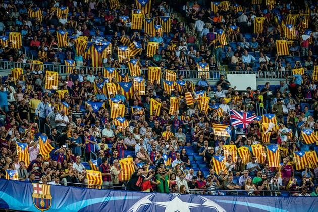 September 13, 2016 - Barcelona, Catalonia, Spain - Pro-independence fans of the FC Barcelona Barca exhibit Estelada flags prior to the Champions League match between FC Barcelona and Celtic FC at the Camp Nou Stadium in Barcelona FC Barcelona v Celtic FC - Champions League - ZUMAo105