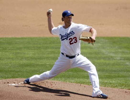 Los Angeles Dodgers starting pitcher Derek Lowe delivers against the Colorado Rockies. The Dodgers recorded a 3 to 1 victory over the Rockies Thursday, August 21, 2008 at Dodger Stadium in Los Angeles. (Hans Gutknecht Daily News August 21 2008 - ZUMA