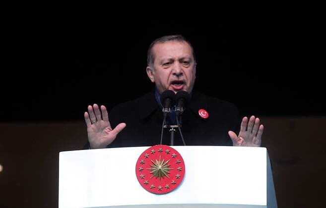 Turkish President Recep Tayyip Erdogan speaks before a friendly football match held for the martyrs killed on the recent terror attacks in Turkey, at Vodafone Arena in Istanbul, Turkey on December 22, 2016. Foreign and Turkish footballers from Turkish Spor Toto Super League s 18 team, compete at the friendly match and the income of the match will be donated to relatives of the martyrs.  Copyright: TolgaxAdanali 15587358