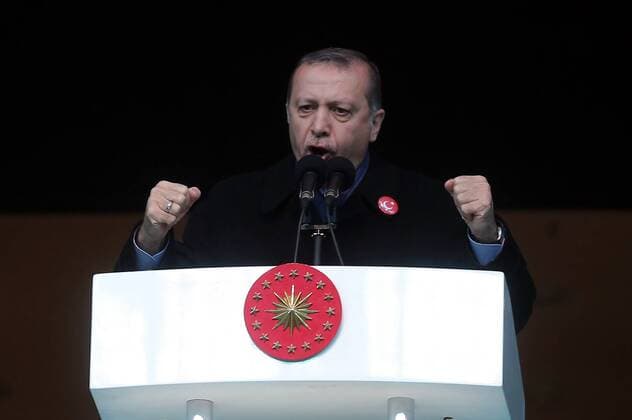 Turkish President Recep Tayyip Erdogan speaks before a friendly football match held for the martyrs killed on the recent terror attacks in Turkey, at Vodafone Arena in Istanbul, Turkey on December 22, 2016. Foreign and Turkish footballers from Turkish Spor Toto Super League s 18 team, compete at the friendly match and the income of the match will be donated to relatives of the martyrs.  Copyright: TolgaxAdanali 15587360