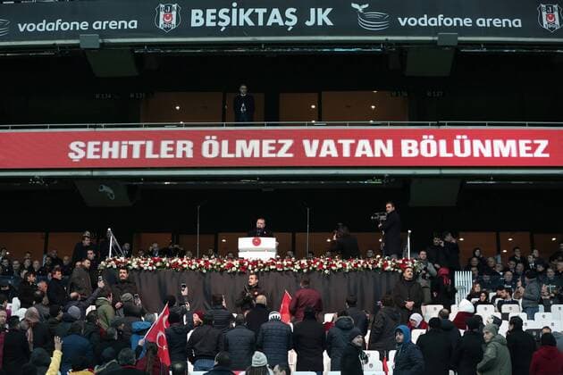 Turkish President Recep Tayyip Erdogan speaks before a friendly football match held for the martyrs killed on the recent terror attacks in Turkey, at Vodafone Arena in Istanbul, Turkey on December 22, 2016. Foreign and Turkish footballers from Turkish Spor Toto Super League s 18 team, compete at the friendly match and the income of the match will be donated to relatives of the martyrs.  Copyright: TolgaxAdanali 15587363