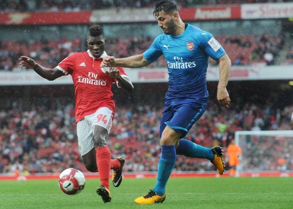 Football - 2017 Emirates Cup pre-season friendly competition - Arsenal vs. Benfica New signing Sead Kolasinac of Arsenal and Buta of Benfica at The Emirates. COLORSPORT ANDREW COWIE