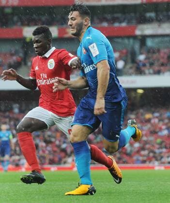 Football - 2017 Emirates Cup pre-season friendly competition - Arsenal vs. Benfica Sead Kolasinac of Arsenal and Buta of Benfica at The Emirates. COLORSPORT ANDREW COWIE