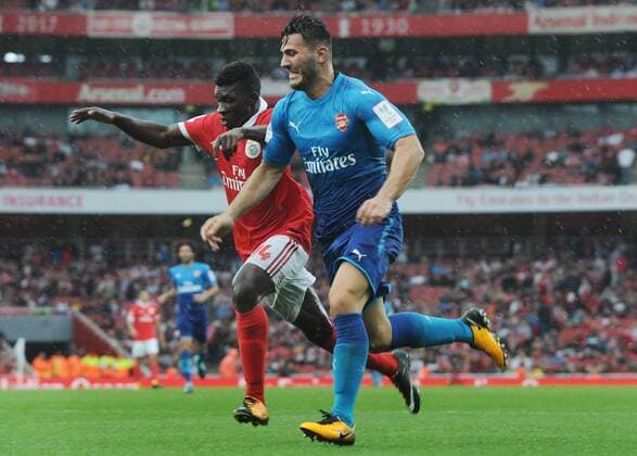 Football - 2017 Emirates Cup pre-season friendly competition - Arsenal vs. Benfica Sead Kolasinac of Arsenal and Buta of Benfica at The Emirates. COLORSPORT ANDREW COWIE