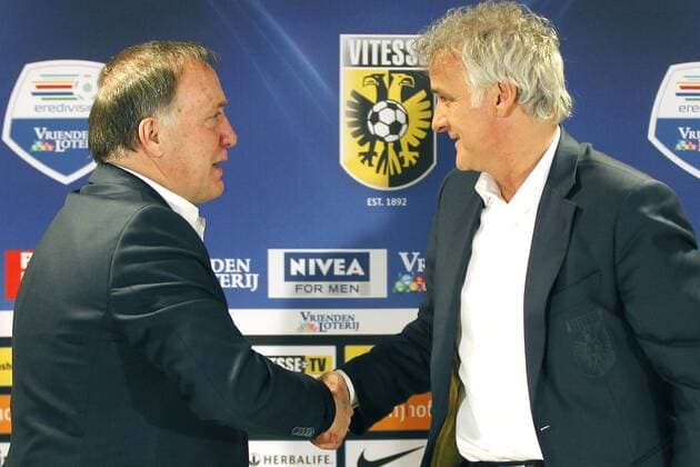 ARNHEM Vitesse PSV Football KNVB cup season 2012 2013 09 02 2012 stadium Gelredome PSV Eindhoven trainer Dick Lawyer l with Vitesse trainer Fred Rutten r vitesse psv