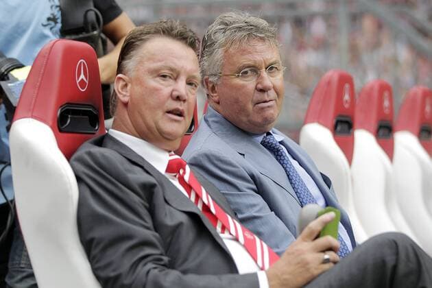 AMSTERDAM 03 08 2011 Stadium Arena season 2011 2012 Goodbye match Edwin van der Sar High visit Louis van Gaal l and Guus Hiddink r Goodbye match Edwin van der Sar