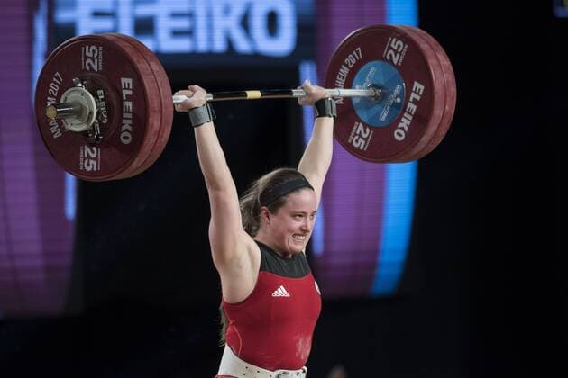 December 2, 2017 - Los Angeles, California, U.S - Canada s Marie-Eve Beauchemin- Nadeau has a successful clean and jerk lift while competing in the Women s 75kg Group A competition at the 2017 International Weightlifting Federation World Weightlifting Championships at the Anaheim Convention Center in Anaheim on Thursday, Dec.3, 2017. 2017 International Weightlifting - ZUMAg199 20171202_zap_g199_155 Copyright: xMichaelxGouldingx