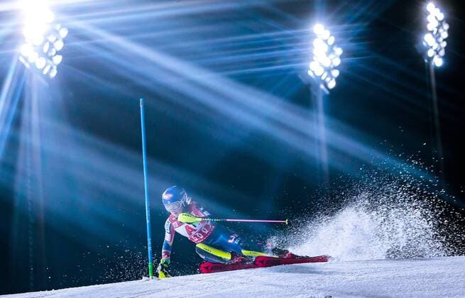 09 01 2018 Hermann Maier World Cup course Flachau AUT FIS World Cup alpine skiing Flachau slalom women 1 run pictured Mikaela Shiffrin USA Mikaela Shiffrin of the USA in action during her 1st run of ladie s slalom of FIS ski alpine world cup at the Hermann Maier World Cup course in Flachau Austria o n 2018 01 09 Flachau  EX_GRO
