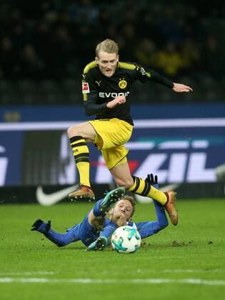 Fabian Lustenberger Hertha BSC Berlin 28 Andre Schuerrle Borussia Dortmund 21 Hertha BSC Berlin vs Borussia Dortmund 1 Bundesliga football 19 01 2018 Berlin Copyright: xLanger Eibner-Pressefotox EP_HLR