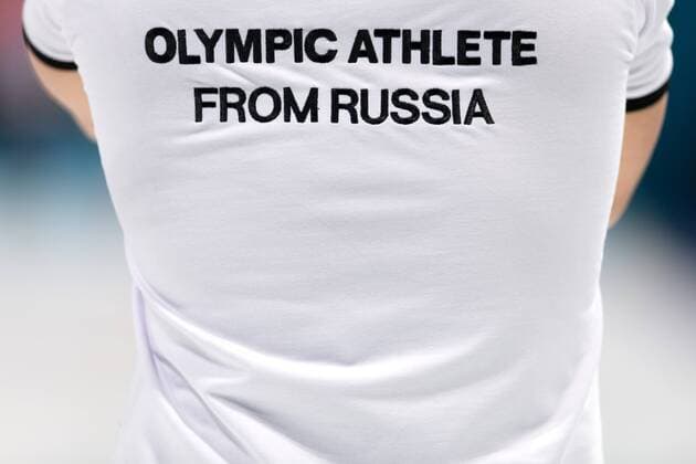 180208 The back of a national shirt for the Olympic Athletes of Russia during the round robin of the curling mixed doubles ahead of the 2018 Winter Olympics on February 8 2018 in Pyeongchang Photo Carl S BILDBYR N code CS 57999 273  Copyright: CARLxSANDIN BB180208CS027