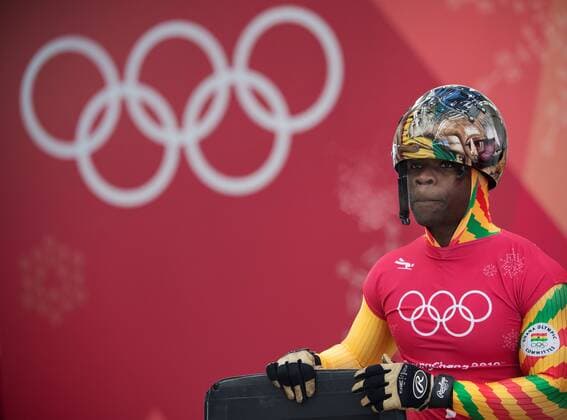 180212 Akwasi Frimpong of Ghana at a Men s Skeleton practice session during day three of the 2018 Winter Olympics on February 12 2018 in Pyeongchang Photo Joel M BILDBYR N code JM 87618  Copyright: JOELxMARKLUND BB180212JM025