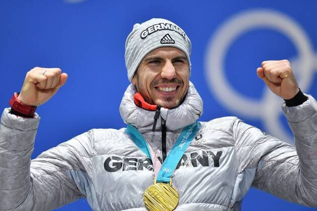 Arnd PEIFFER GER with gold medal medal 1 place gold medalist gold medal Olympic champion biathlon men * s 10 km Sprint Sprint of men victory ceremony PyeongChang Olympic medals Plaza ceremony on 13 02 2018 Winter Olympics 2018 from 09 02 25 02 2018 in PyeongChang of South Korea