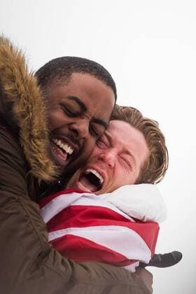 180214 Shaun White of the United States celebrates with his friend Shaun Murdoch after winning the Men s Snowboard Halfpipe during day five of the 2018 Winter Olympics on February 14 2018 in Pyeongchang Photo Jon Olav Nesvold BILDBYR N code JE 160163  Copyright: JONxOLAVxNESVOLD BB180214JE011