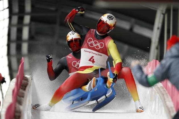 EGGERT Toni with be teasing SaschaTeam GER Luge doubles 3 place Olympic Winter Games 2018 PyeongChang of South Korea at the Winter Olympics 2018 PyeongChang 14 February 2018