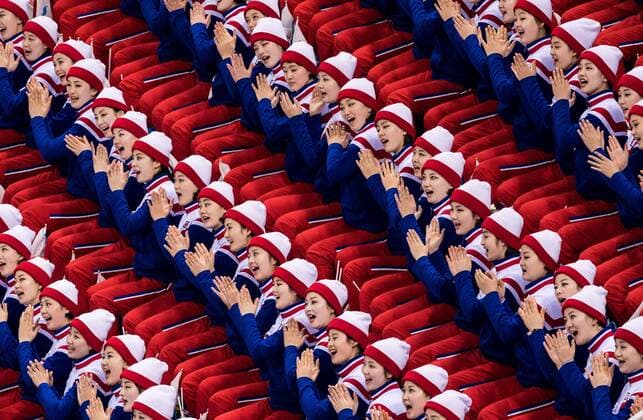 180215 North Korean cheerleaders during day six of the 2018 Winter Olympics on February 15 2018 in Pyeongchang Photo Petter Arvidson BILDBYRAN code PA 91974  Copyright: PETTERxARVIDSON BB180215PA163
