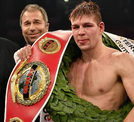 Vincent Faizah GER vs Ryno Liebenberg RSA cheers Juberl with Kai Ebel super middleweight MHPArena MHP arena Ludwigsburg 17 02 2018 Vincent Faizah GER vs Ryno Liebenberg RSA