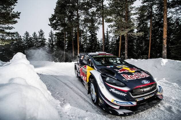 180218 Sebastien Ogier with co-driver Julien Ingrassia M Sport Ford WRT the Ford Fiesta WRC pa SS 17 Likenäs 2 in Rally Sweden on 18 February 2018 in Torsby  Copyright: FREDRIKxKARLSSON BB180218FK003