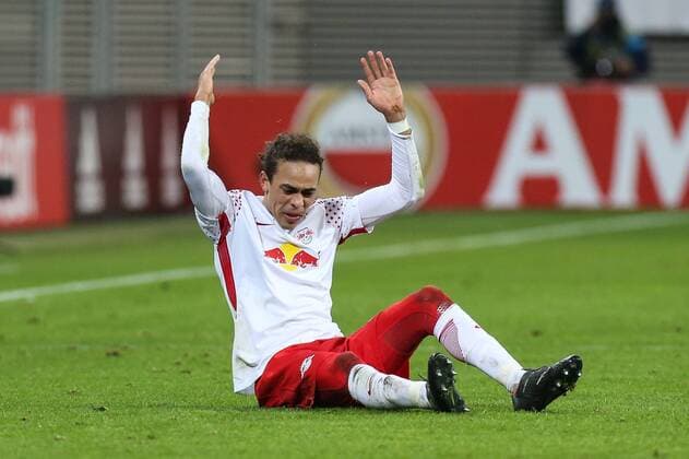 Yussuf Poulsen RB Leipzig Intermediate Round Europa League Season 2017 2018 RasenBallsport Leipzig vs SSC Naples at the RB Arena in Leipzig Cut Out Action Germany Football Man Men 22.02 2018