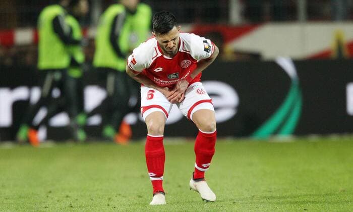 Soccer 1 Bundesliga 1 FSV Mainz 05 VfL Wolfsburg 24 matchday on 23 02 2018 in Opel Arena Mainz xmdx Danny LATZA 6 Mainz 05 1 FSV Mainz 05 VfL Wolfsburg