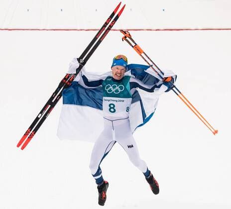 180224 Iivo Niskanen or Finland celebrates after winning the Mens Cross Country 50km Mass Start Classic during day fifteen of the 2018 Winter Olympics on February 24, 2018 in Pyeongchang Photo Petter Arvidson BILDBYR N Code PA 57999 321  Copyright: PETTERxARVIDSON BB180224BB337