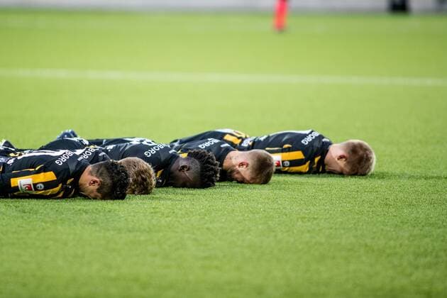 180303 Häckens players cheer for 1 1 during the soccer match in the Swedish Cup between Häcken and Sundsvall on March 3, 2018 in Gothenburg  Copyright: NICKLASxELMRIN BB180303ZB030