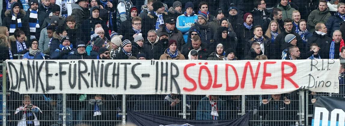 1 Football Bundesliga Season 2017 2018 25 Gameday 1 Football Bundesliga Season 2017 2018 25 Gameday Hamburger SV 1 FSV Mainz 05 at Volksparkstadion HSV fan block with banner
