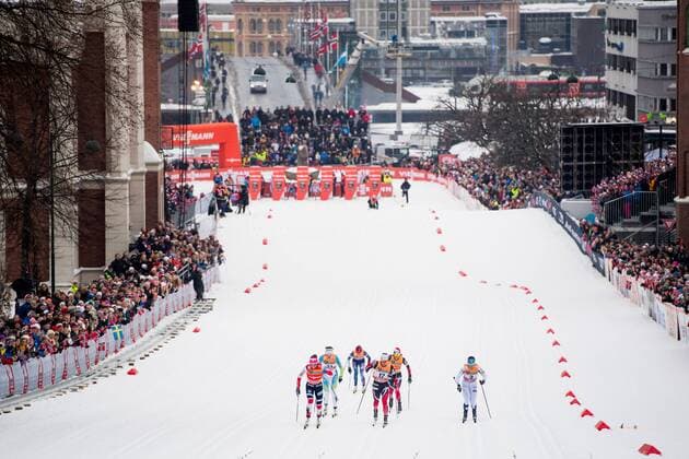 180307 General view of the course in Drammen in the womens sprint classic technique quarterfinal during the FIS Cross Country World Cup on March 07 2018 in Drammen Photo Fredrik Varfjell BILDBYRAN Code FV 150076  Copyright: FREDRIKxVARFJELL BB180307FV080