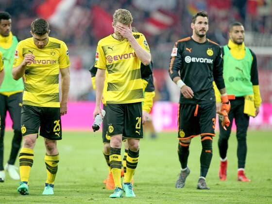 Sokratis Papastathopoulos Borussia Dortmund 25 Andre Schuerrle Borussia Dortmund 21 Roman Buerki Borussia Dortmund 38 After 6 0 FC Bayern Muenchen vs. Borussia Dortmund 1 Bundesliga Soccer 31 03 2018 Muenchen Copyright: xLanger Eibner-Pressefotox EP_HLR