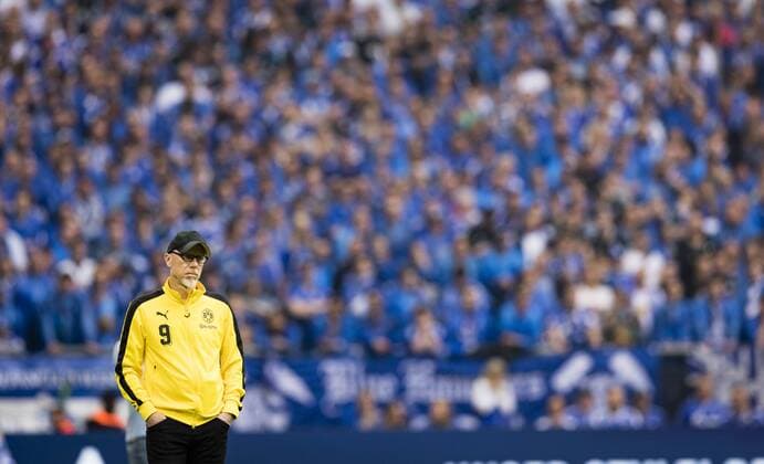 Gelsenkirchen 15 04 2018 Coach Peter Stöger BvB FC Schalke 04 Borussia Dortmund